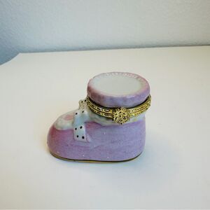 Pink Polka Dot Bow Baby Shoe Trinket Box‎